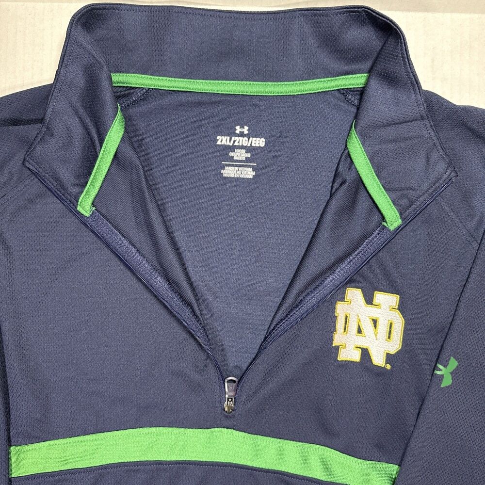 Under Armour Notre Dame Fighting Irish 1/4 Zip Mens Size XL Loose EUC Blue Green